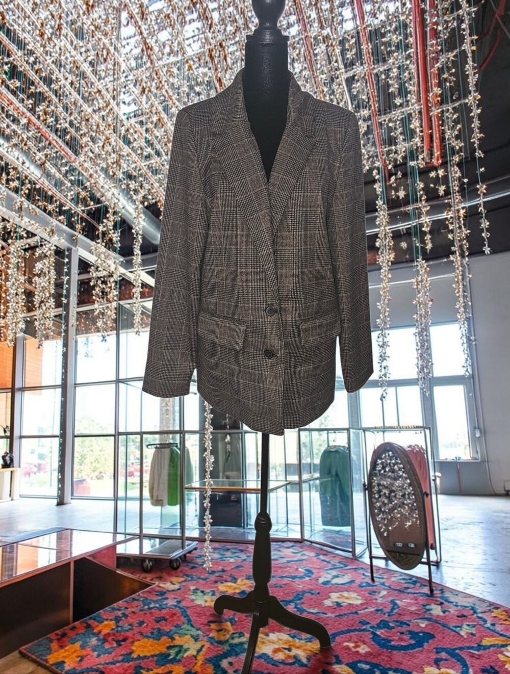 Old Navy Relaxed Twill Blazer M Brown Plaid 2 Button Jacket - Picture 3 of 11